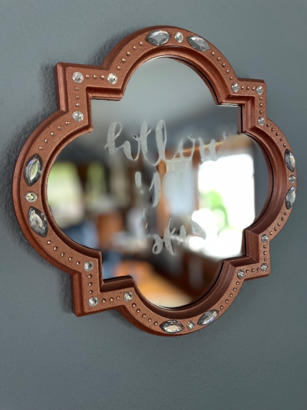 "Follow Your Bliss" Moroccan-motif Mirror w/Metallic Rose-gold Finish & Glitter